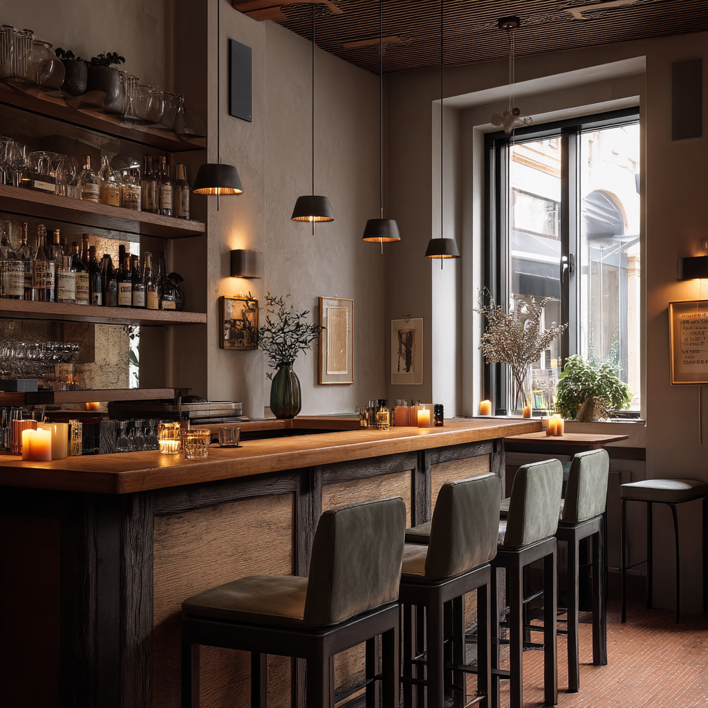 Chez Gilles Brython . Bar et tabourets sur mesure